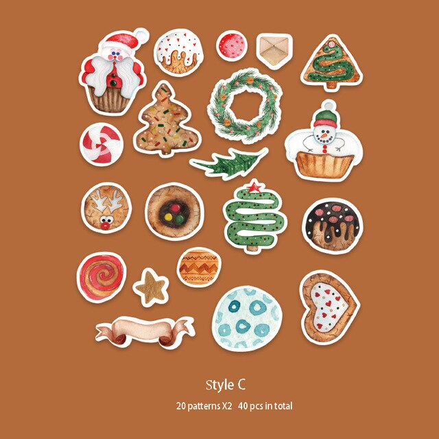 40 pcs/box Christmas tree sticker Kawaii deer sticker Adhesive cute sticker decoration scrapbook photo album diary cute statione: C