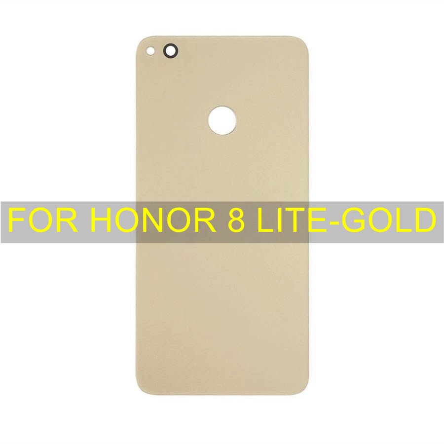 Panel de vidrio trasero para Huawei Honor 8 / Honor 8 Lite, cubierta de batería, carcasa trasera, reemplazo de puerta + pegatina adhesiva, FRD-L09 de PRA-LX1: Honor 8 Lite-Gold