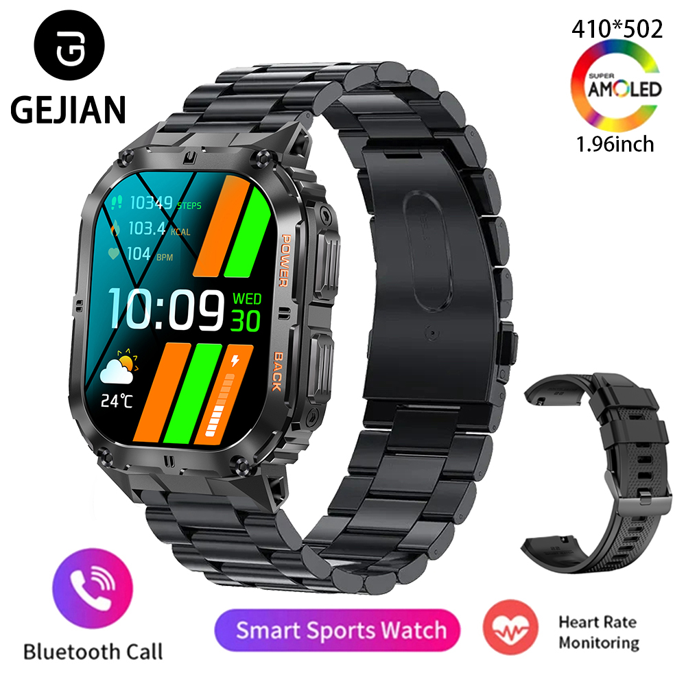 2025 Nuovo GEJIAN Intelligente 5.0 Chiamata Bluetooth Orologio da 1.96 pollici AMOLED Schermo Quadrato Monitoraggio della Frequenza Cardiaca del Sonno accorto guarda: verde