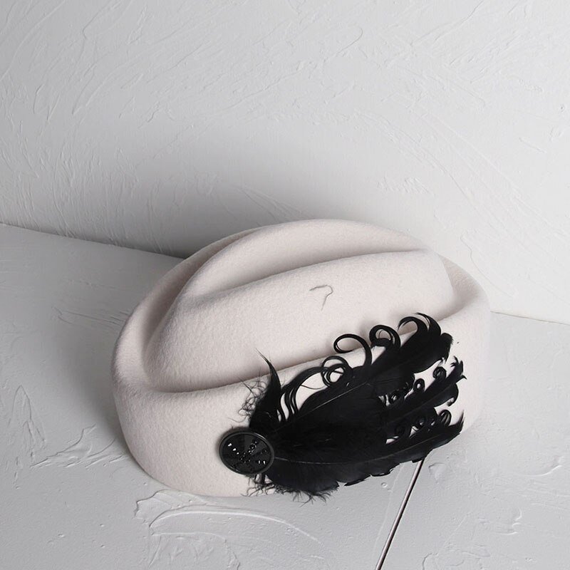 100% Wol Vrouwen Wit Fedora Hoed Met Wedstrijd Brede Rand Jazz Hoed Lady Vilt Kerk Hoed Maat 56-58cm: White1