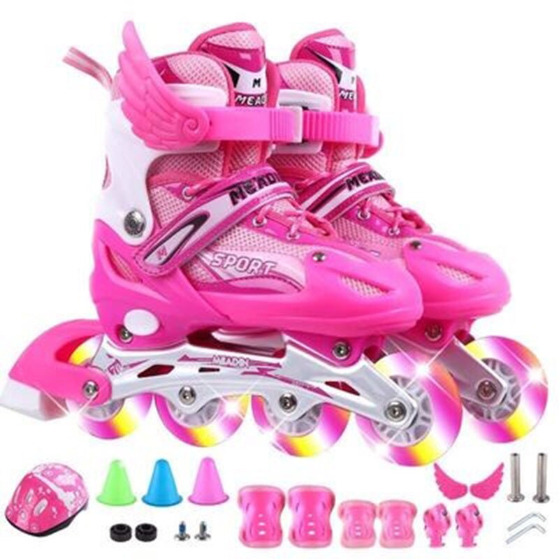 Adjustable Size 3--7-9-12 Years Old Boys And Girls Roller Skating Suit Children's Beginner Roller Skates: Pink