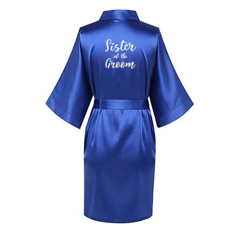 Robe de Mariée Kimono en Satin Bleu Royal avec Lettres Blanches, Vêtement de Mariage, pour Femme,