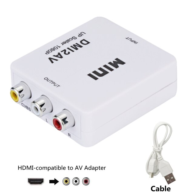 Hdmi-kompatibel til rca konverter av/cvsb l/r videoboks  hd 1080p hdmi 2av understøtter ntsc pal output hdmitoav: Adapter med kabel