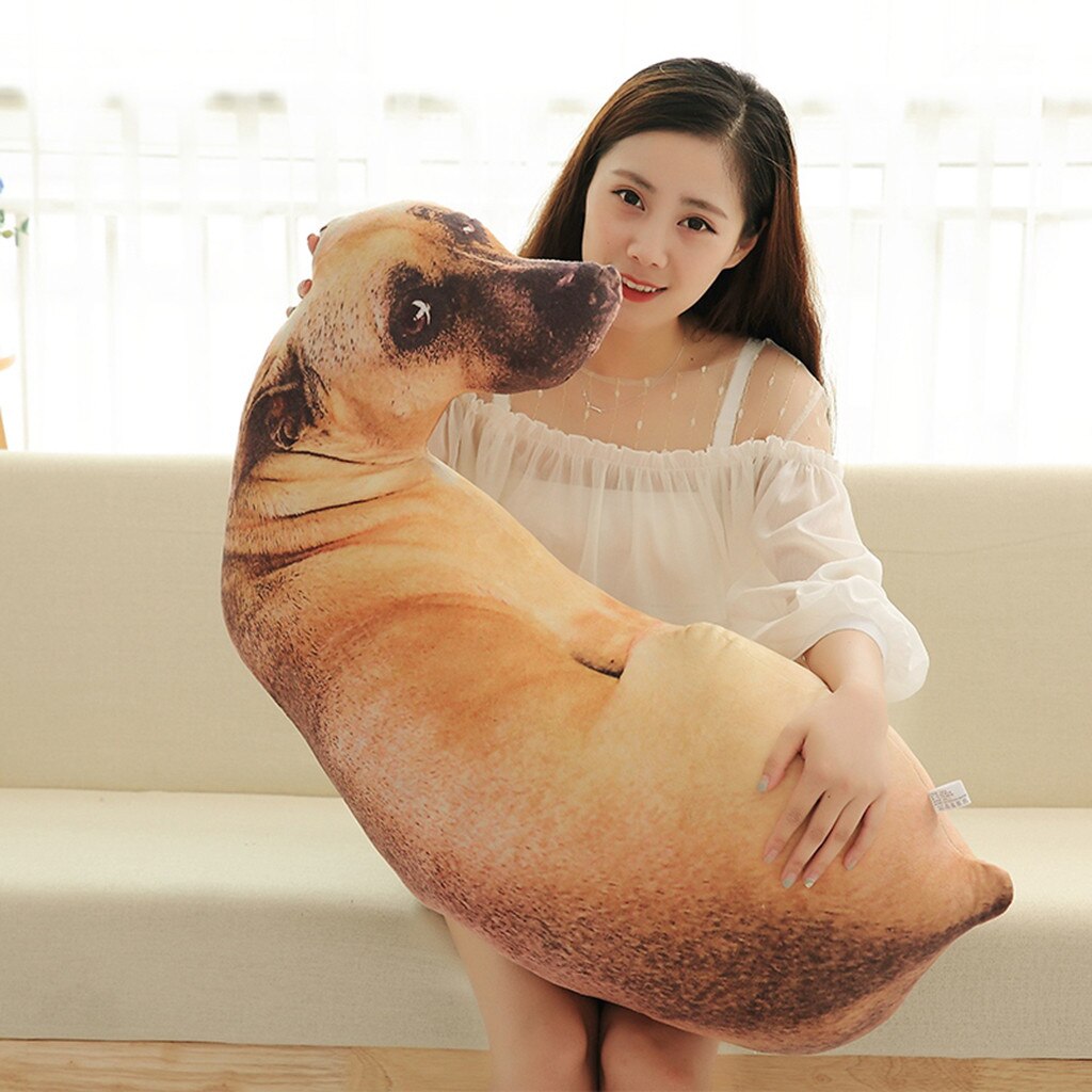 Almohada con estampado de perro en 3D, bonita cabeza de perro, Animal realista, divertida cabeza de perro, Cosplay, juguete favorito para niños, cojín para el hogar