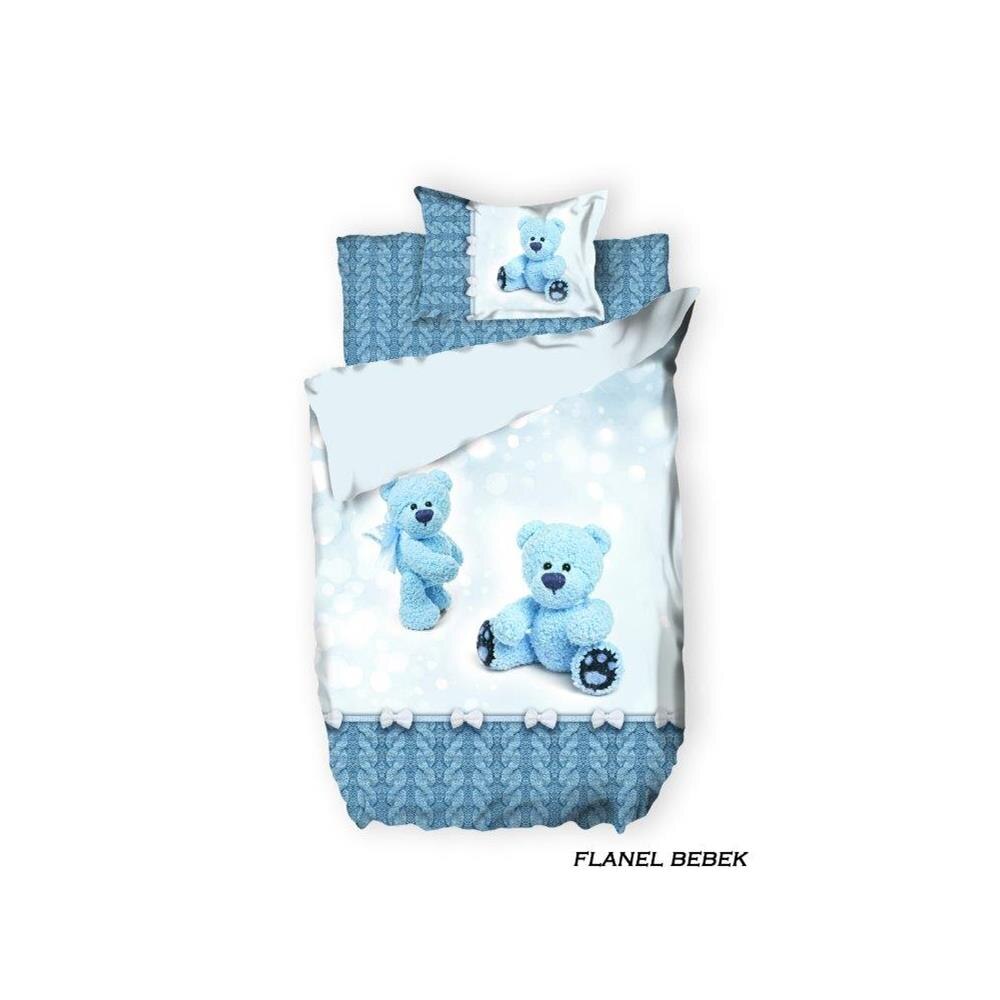 Blue Bear Flannel Baby Duvet Cover Set 4 Pcs 100% Cotton Flannel Fabric for Winter Use Keeps Warm Newborns Sheet pillow Case Baby