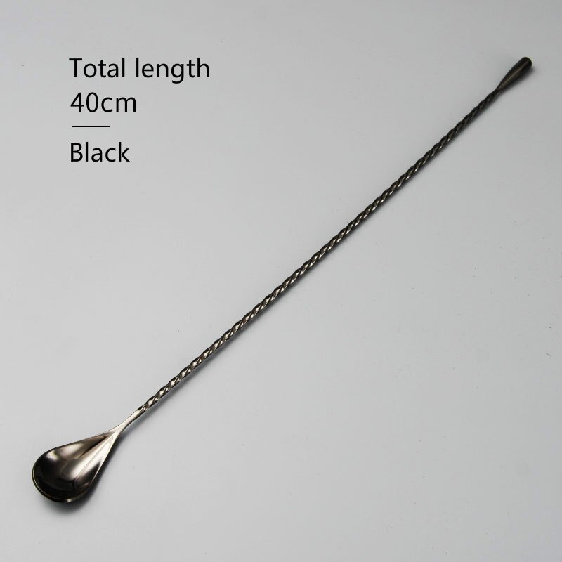 4 Colors Simple Swizzle Stick Water Droplets Spoon Stainless Steel Raindrops Bar Serves Cocktails Tools Thread Bar Spoon: Black 40cm