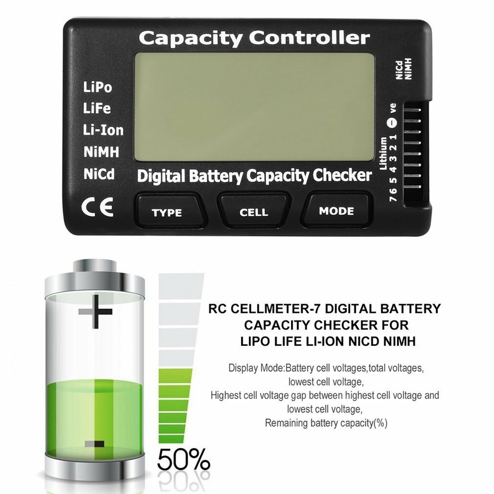 Digital RC Battery Capacity Checker Meter LiPo LiFe Li-ion Nicd NiMH Battery Voltage Capacity Tester Checking CellMeter7