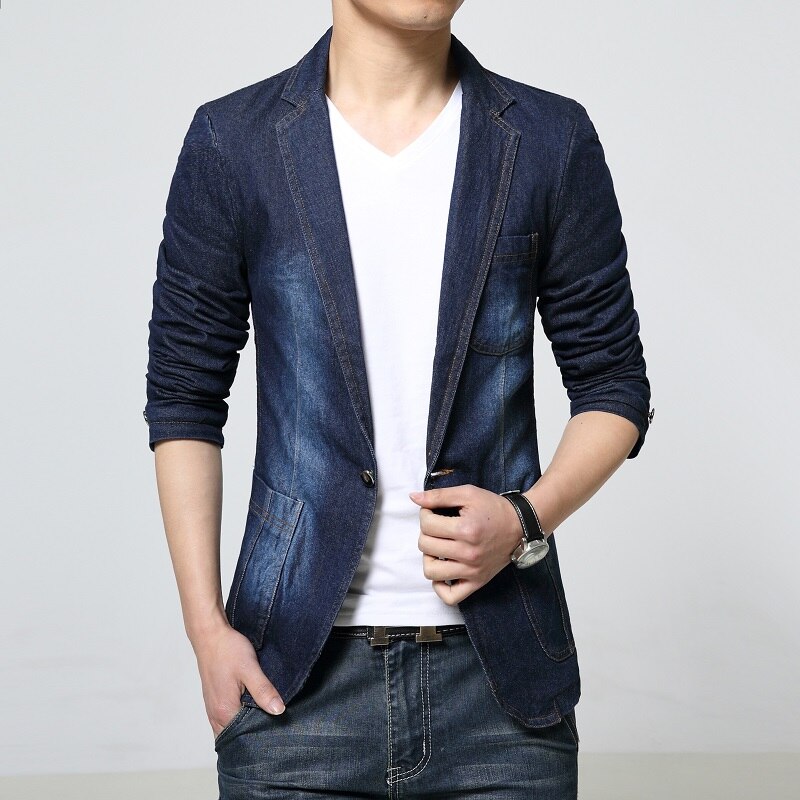 Denim Blazer Mens Slim fit Jeans Blazer Coats Leisure Mens suit jean jacket Male Casual Coat Single Button Coats