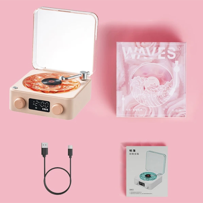 Altavoz de tocadiscos Retro con ruido blanco, reproductor de discos de vinilo inalámbrico con Bluetooth, sonido estéreo, efecto de lámpara de proyección RGB: Rosa
