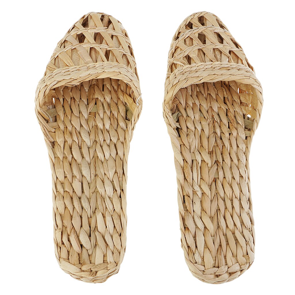 1 paar Handgemachte Stroh Rattan Gestrickte Hausschuhe Sommer Sandalen Flache Sandale Pantoffel Radom Schiff
