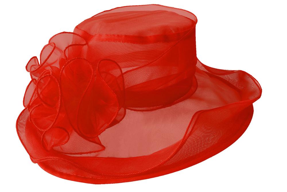 Lawliet Summer Hats for Women Organza Wide Brim Sun Hat Kentucky Derby Wedding Church Tea Party Floral Cap A002: Red