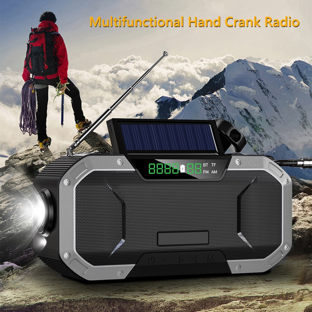 Emergency Radio Bluetooth Speaker Portable Solar Radio Hand Crank Fm/Am SOS Alarm 5000mAH Power Bank