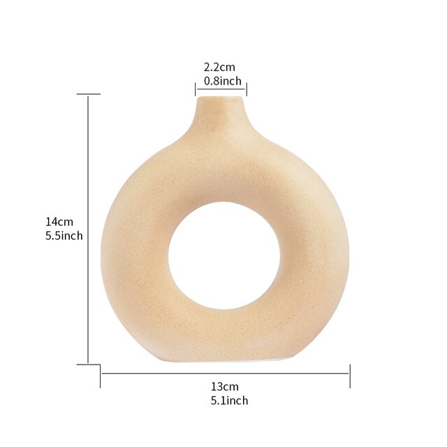 Nordisk rund hul keramisk vase doughnut halvlængde kvinde vase kontor skrivebord stue indretning boligindretning: Cirkel-creme farve-s
