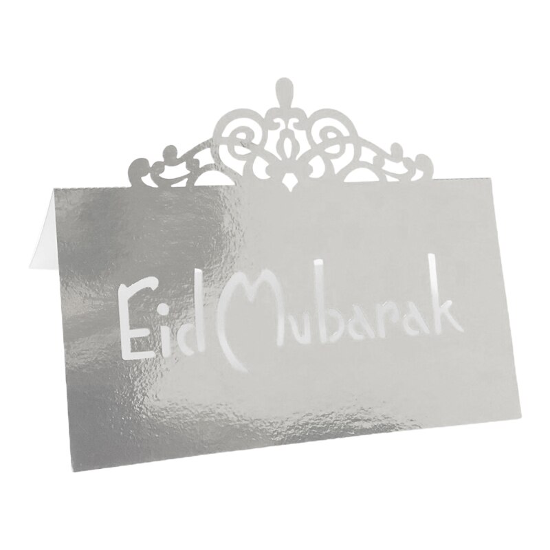 100Pcs 3D Floral Crown Eid Mubarak Table Card Ramadan Hollow Out Paper Placecard 69HF