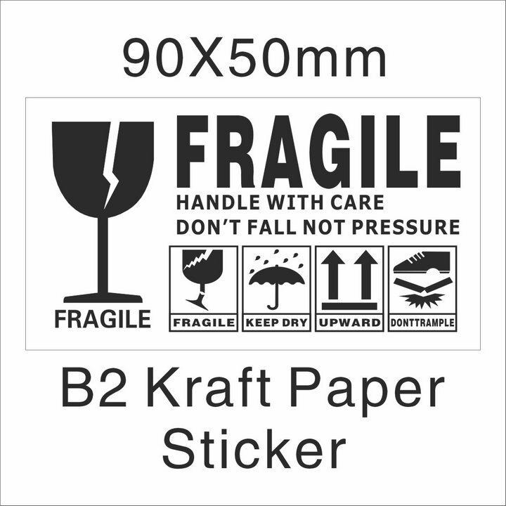 500pcs/lot Fragile Warning Glossy Label Kraft Sticker 9x5cm Fragile Handle Care Keep Dry Black Red Colors: B2 Kraft 9x5