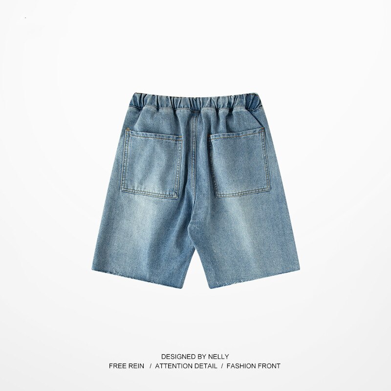 Mænd denimshorts i bomuld sommer straight let retro casual shorts med mellemtalje jeans shorts stretchbukser justin bieber