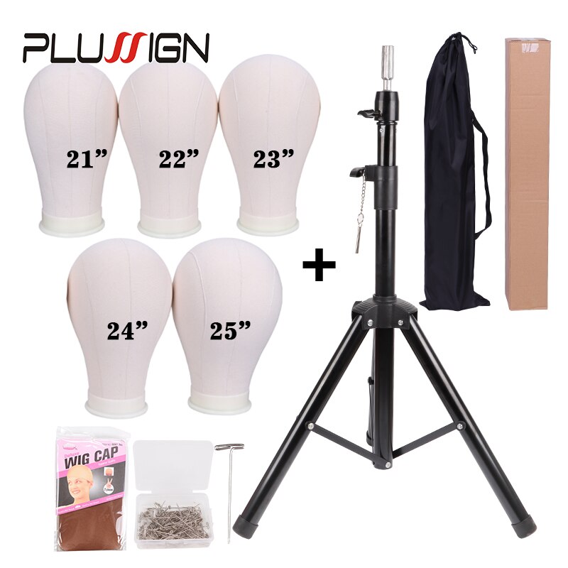 Plussign-trípode ajustable para cabeza de maniquí, cabeza de Peluca de poliestireno blanco con trípode, Kit de fabricación de peluca, cabeza de maniquí, cabeza de lona