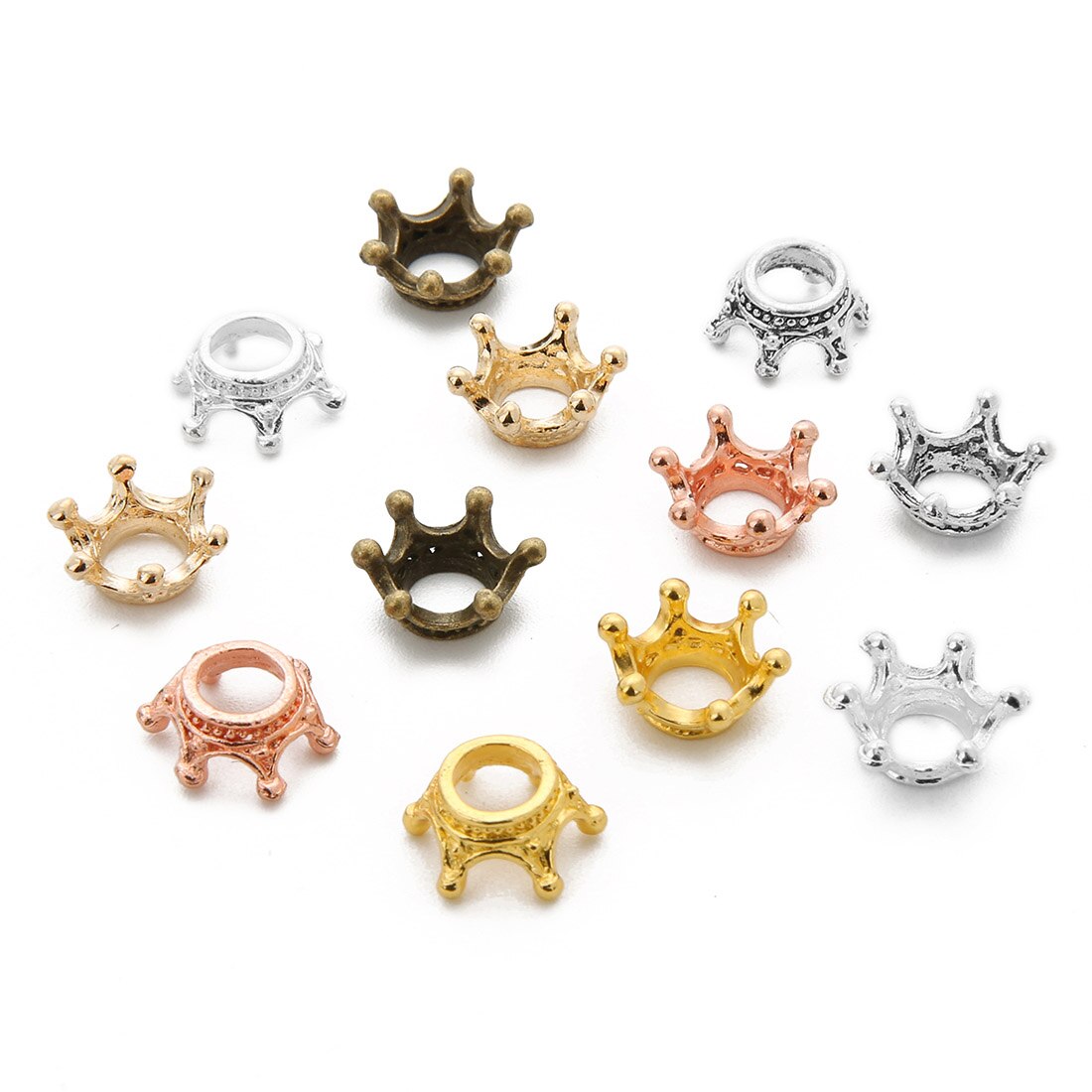 50 stks/partij Goud/Zilver/Antiek Brons Kleur Crown Bead Caps Connectors Charms End Kralen Cap Voor DIY Sieraden maken Bevindingen: 50pcs Mixedcolor