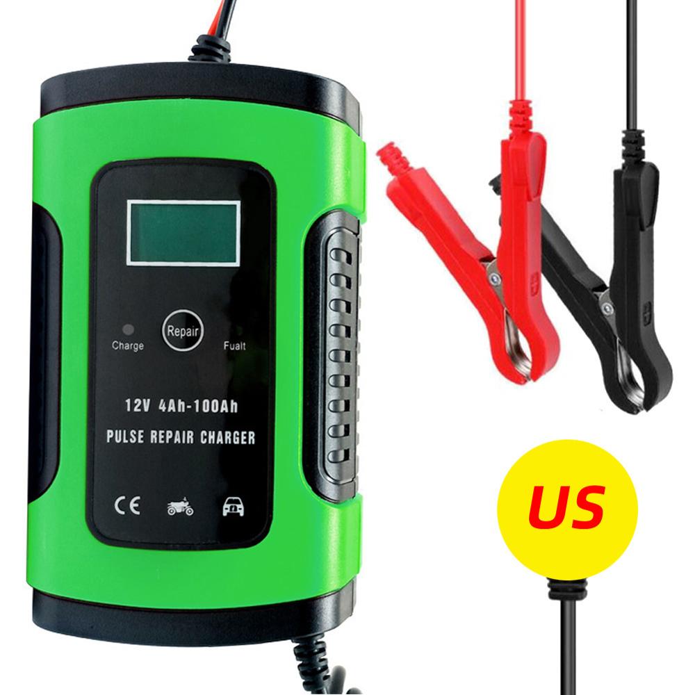 12V Car Battery Charger Intelligent Fast Power Charging Wet Dry AGM Lead Acid Charger Smart Charging 6A 12V Digital LCD Display: US Plug