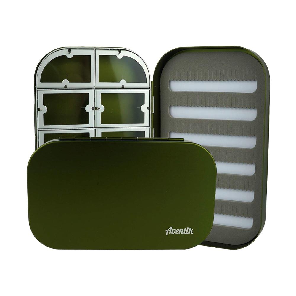 Aventik Aluminum Fly Box Fly Fishing Box EVA Foam Flies Boxes Fly Fishing Boxes 10 Compartments Fishing Boxes L: Green Foam A