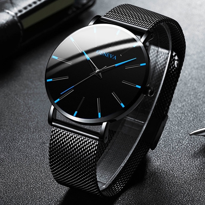 Minimalistische Mannen Mode Ultra Dunne Horloges Eenvoudige Mannen Business Roestvrijstalen Gaas Riem Quartz Horloge Relogio Masculino