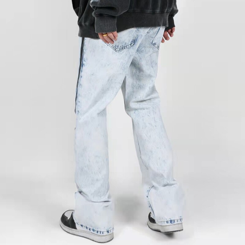 Jean déchiré en Denim pour homme, pantalon délavé, coupe droite évasée, coupe ample, style rétro, Hip Hop, décontracté