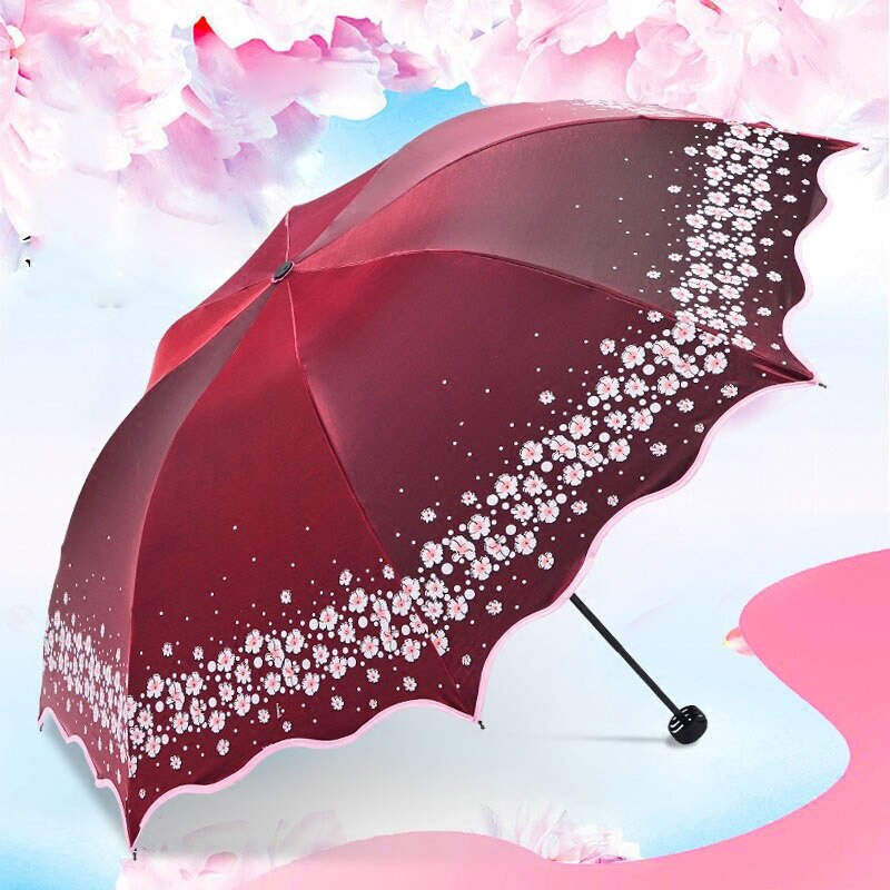 Flower Umbrella Parasol Female Folding Chinese Light Anti-UV Girl Sun Umbrella Rain Women: Red