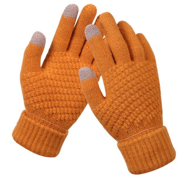 Guantes cálidos de invierno para pantalla táctil para hombre y mujer, de Cachemira fría, lana gruesa, de punto, para dedo completo, de Año: Orange