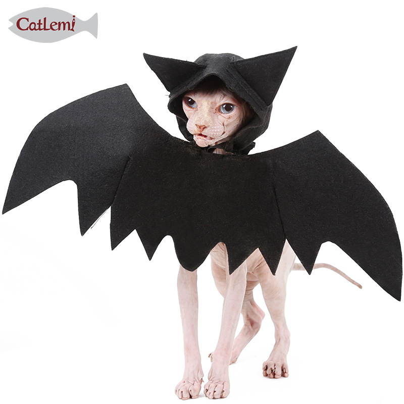 Halloween Huisdier Puppy Kat Vleermuis Hooded Licht Make-Up Outfit Bat Wings Black Cool