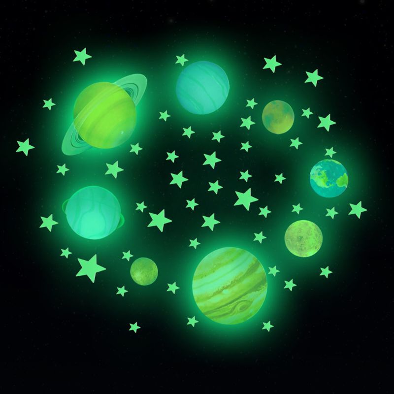 100Pcs Luminous Dots Stars 8Pcs Luminous Solar System Planet Glow in the Dark Wall Stickers for Room Decoration