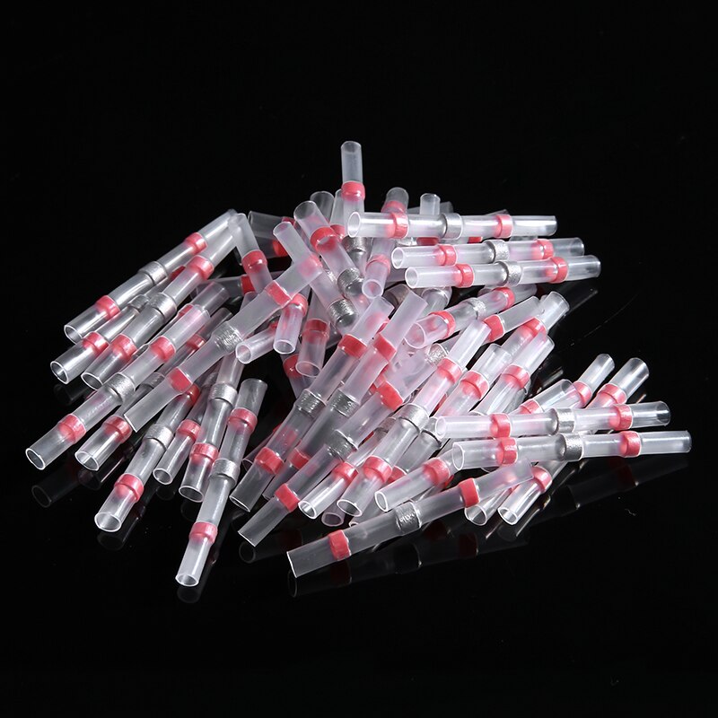 Terminales de conectores de cable a tope termorretráctiles con manga de sello de soldadura resistente al agua roja de 50 Uds 22-18 AWG de diámetro 2,7mm