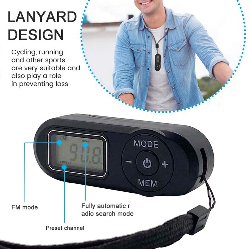 Mini Draagbare Fm Radio, Pocket Radio Ontvanger Met Oortelefoon Fm Bass Stereo Radio Voor Wandelen Running Jogging