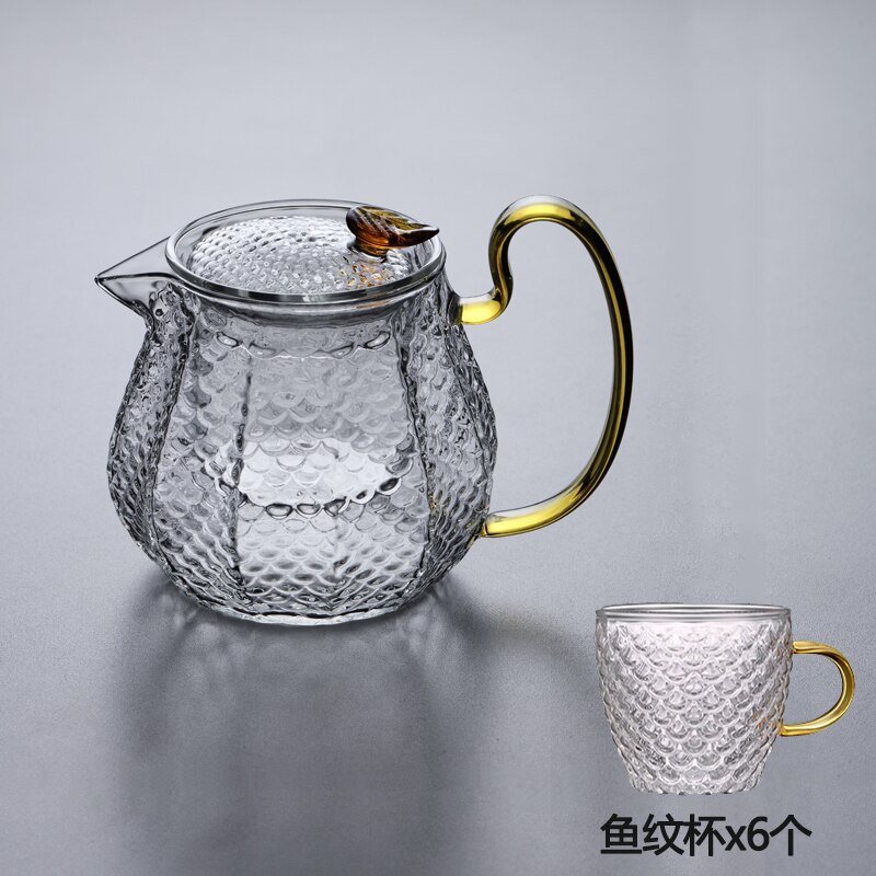 Moderne personlighed husstand simpel te maker høj temperatur resistent te sæt filter glas hammer mønster teapotzm 107: 1 gryde 6 kopper