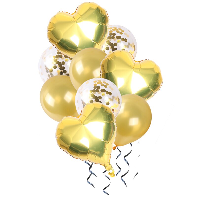 9pcs/lot Heart Aluminum foil balloon Confetti latex balloons For Kids birthday party wedding decoration balloons Baby Shower: gold 1