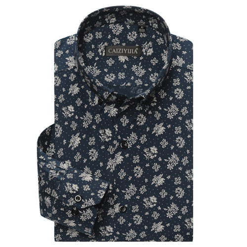 Men's Floral Printed Long Sleeve Cotton Shirts Comfortable Standard-fit Button-down Thin Casual Blouse Tops Shirt: 44