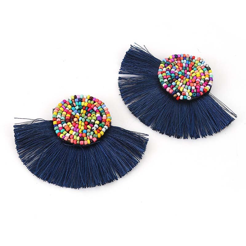 2PCs Tassel fringe pendant with glass bead for DIY earrings jewelry making sewing supplies garment clothes accessory decoration: 4