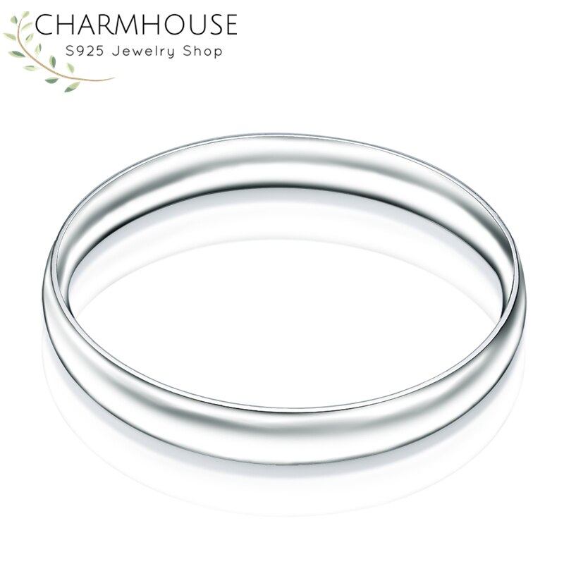 Charmhouse 925 Zilveren Armbanden Voor Vrouwen Gladde Ronde Manchet Bangle & Armbanden Polsbandje Pulseira Femme Mode-sieraden Cadeau