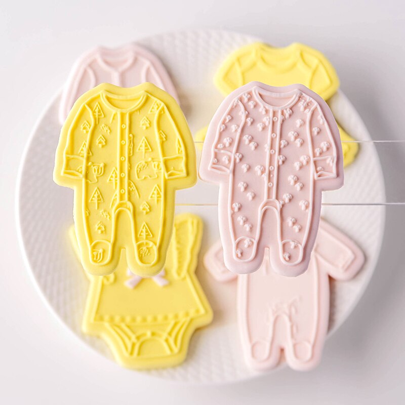 2Pcs Baby Clothes Embossed Cookie Mold Kids Birthday Cake Decorating Tools Fondant Biscuit Cutter Boy Girl Party Dessert Mold