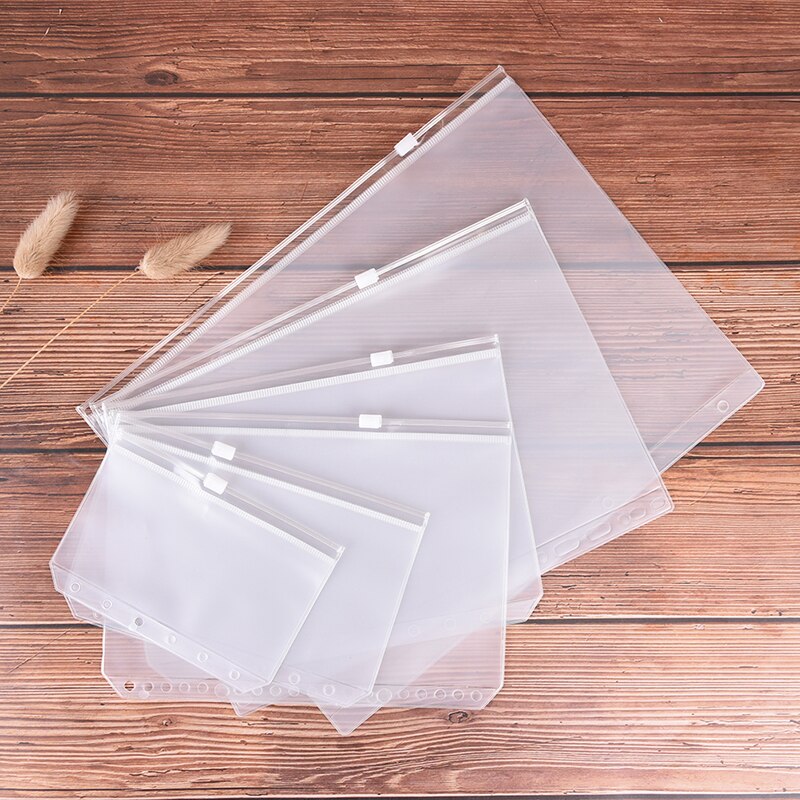 A5 A6File Holders Standard 6 Holes Transparent PVC Loose Leaf Pouch with Self-Styled Zipper Filing Product Binder