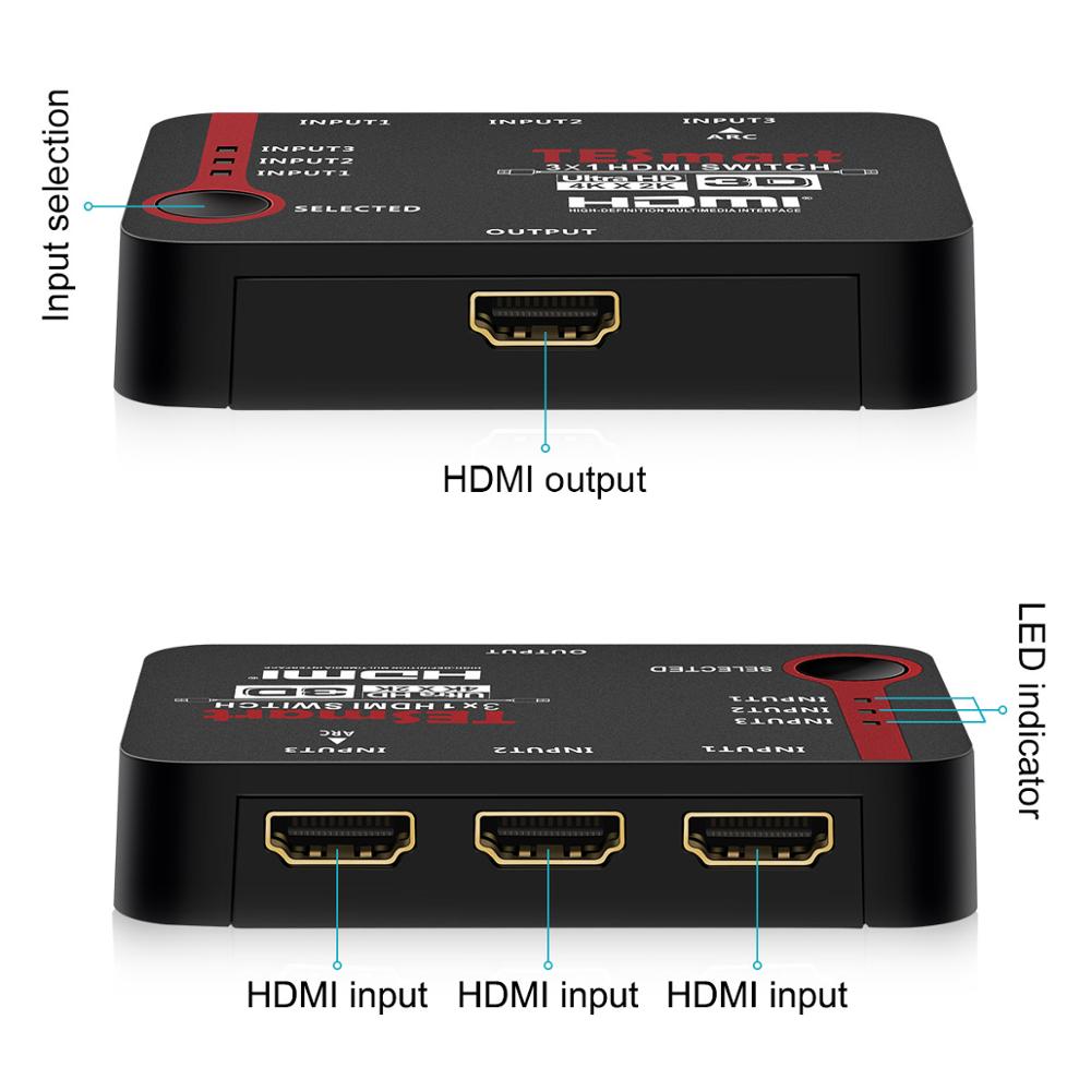 HDMI Switch, TESmart Intelligent 3x1Port HDMI Switch/Switcher, Splitter, Supports 4K, Full HD1080P, 3D with IR Remote