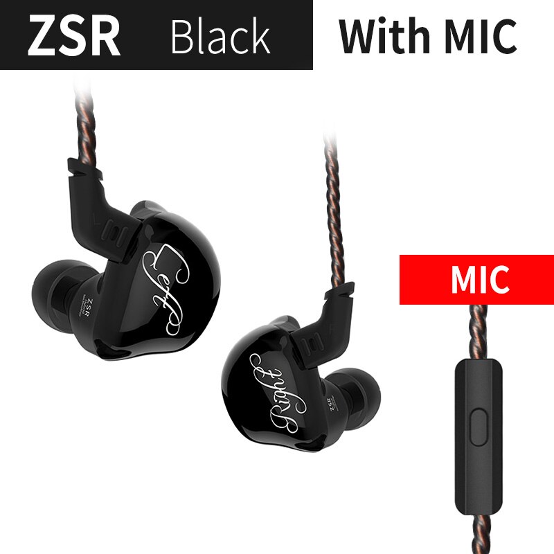 KZ ZSR In-ear Earphones Balanced Armature And Dynamic Hybrid Gaming Headset Hifi Bass Noise Cancelling Earphones ED12 ES4 ZS6 T2: black with mic
