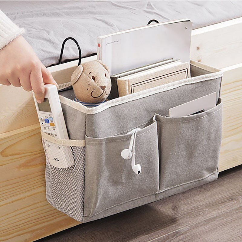 Bolsa de escritorio para cama, organizador de almacenamiento para sofá, TV, mando a distancia, colgante, soporte para cama, bolsillos