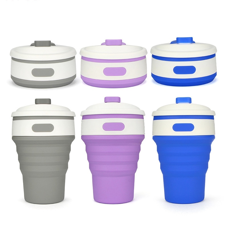 Tazas de silicona para agua retráctiles portátiles de 350ml taza de viaje plegable de Color sólido multifunción