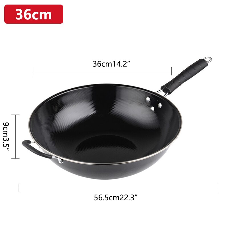 Kitchen Iron Cookeware Chinese Woks Traditionl Handmade Wok Non-coating Cooking Pot Enamel wok Pot Enamel wok Skillet: 36cm