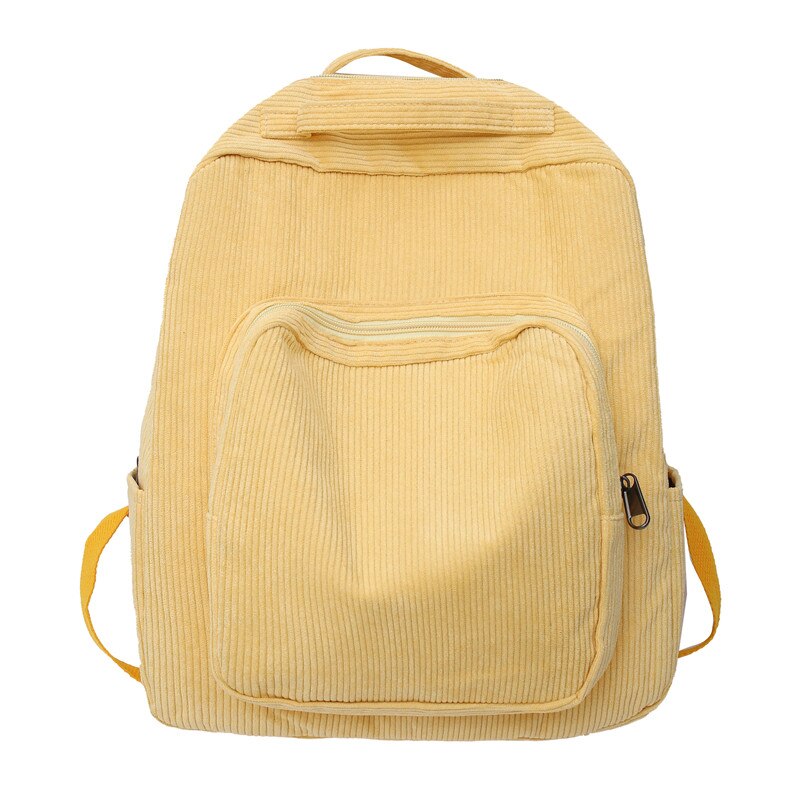 Ladies Solid Pink Corduroy Kawaii Student Backpack Trendy Cute Girl Travel Bag Female Backpack Women College Laptop Bags: yellow