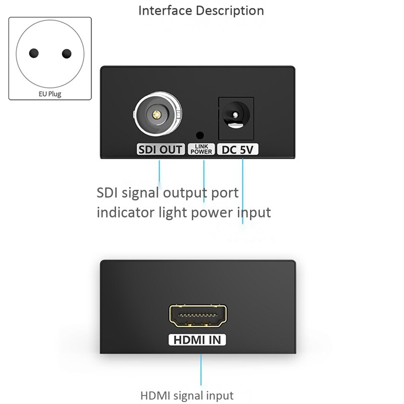 HDMI to SDI Converter HDMI to 3G/HD/SD-SDI Signal Adapter 1080P HD o and Video Synchronization(EU Plug)