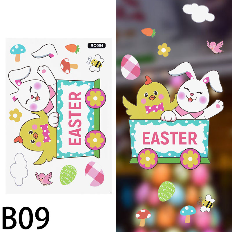 1pc Happy Easter Glass Window Stickers Colorful Bunny Eggs Carrot Wall Sticker Easter Decor For Home Kids Room Wall Decor: B09