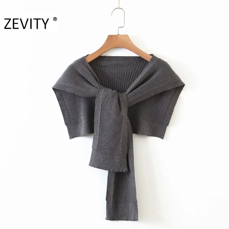 Zevity nouvelles femmes couleur unie tricot Wrap pull Chic automne châle femme loisirs noué court Swing hauts S452: XIAODES S4huise