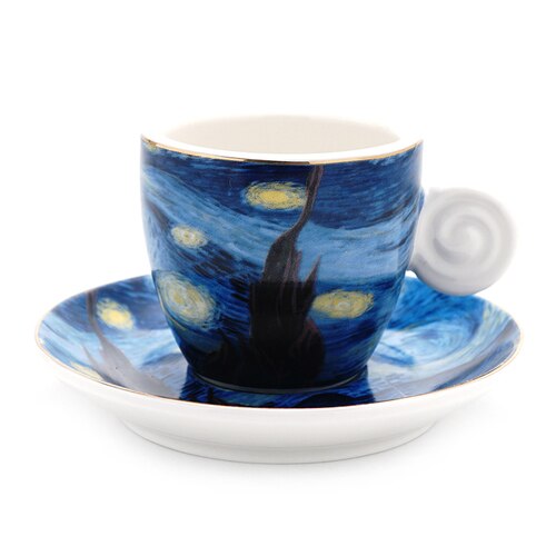 90/220/300/400ML Latte Cappuccino Espresso Mugs Coffe Mugs Set with Spoon Saucer Milk Cup Mug Van Gogh Oil Painting Style Cups: Espresso Mug 90ml