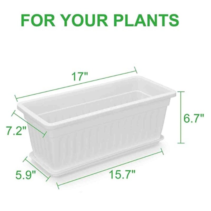 3 Packs Witte Bloem Venster Dozen Plastic Huishoudelijke Rechthoekige Groente Plantenbakken Voor Vensterbank, Tuin, Tuin, Veranda